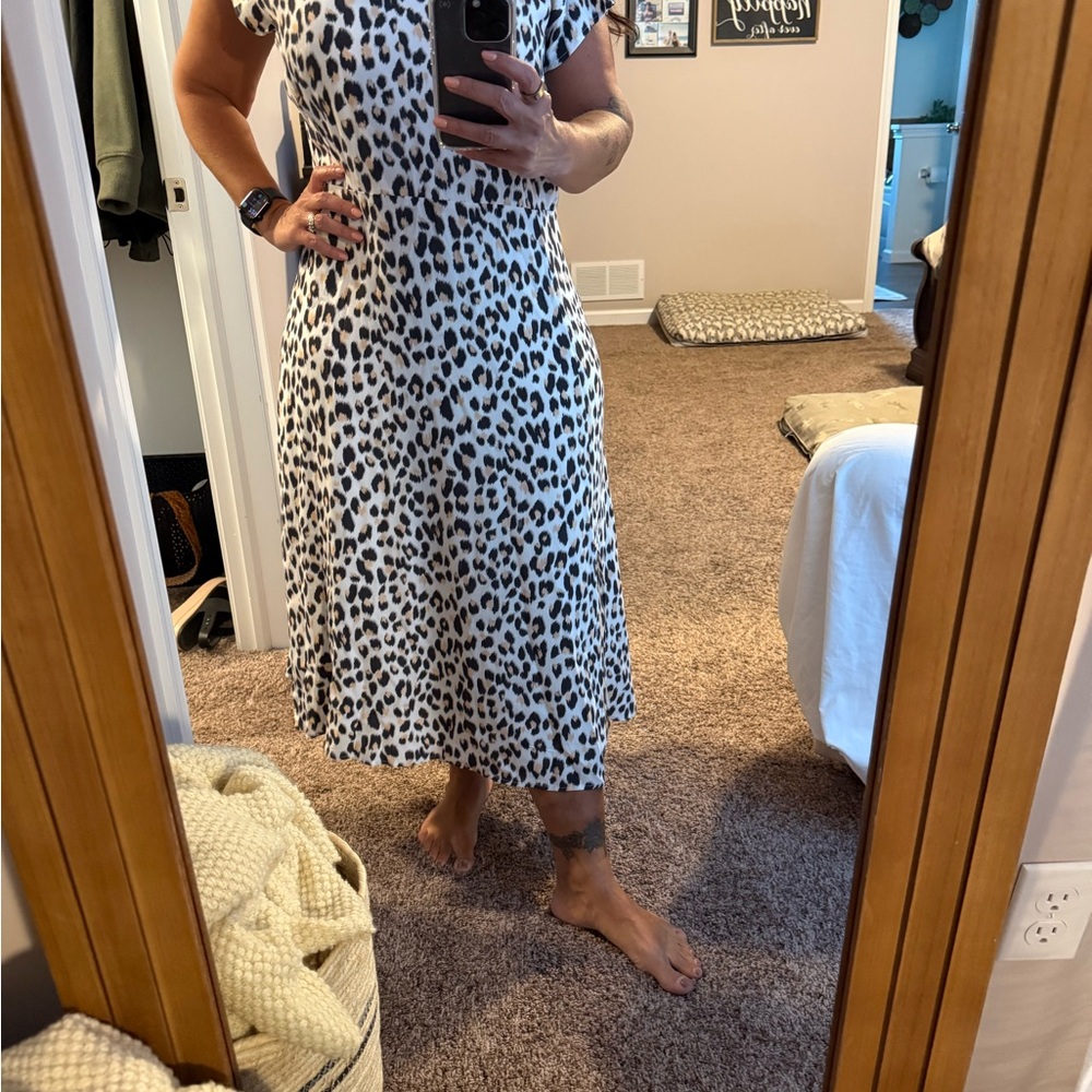 LOFT Black and White Sleeveless Midi Sundress